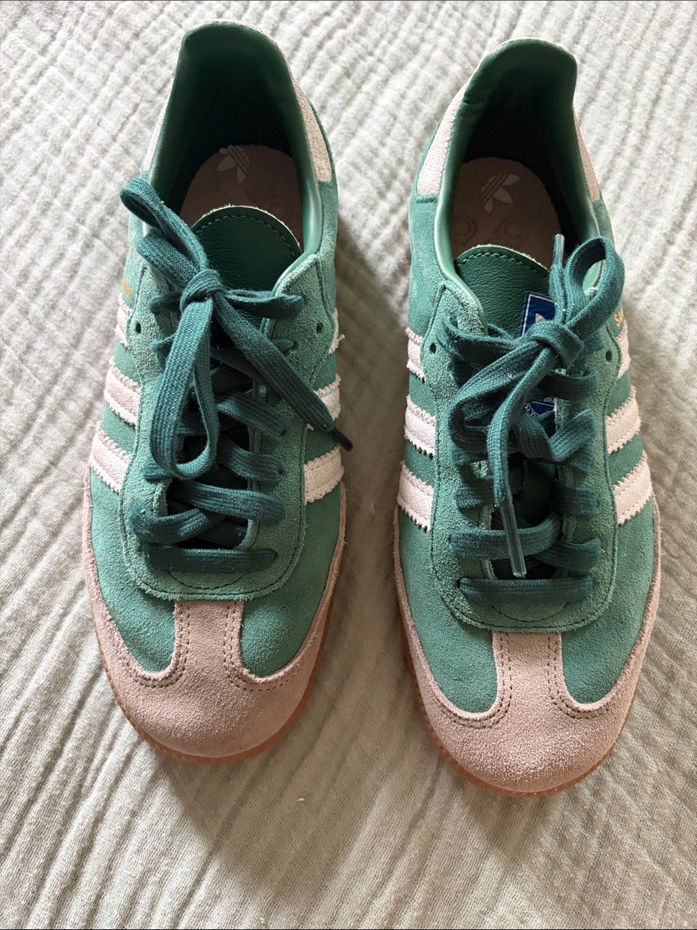 adidas Teal Suede Trainers with White Stripes Sambas UK size 5 US size 5 1/2